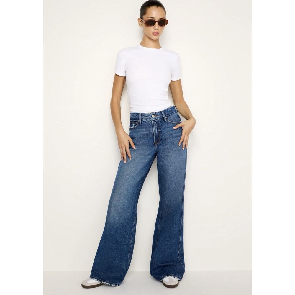 Good American Jeans Good Skate Wide Leg Women's 6/28 Blue Baggy Loose Stretch